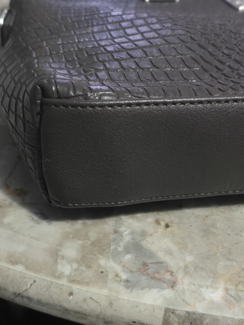 Baroque Royal Brown Vegan Leather Croc-Embossed Laptop Briefcase Bag - Picture 8 of 14